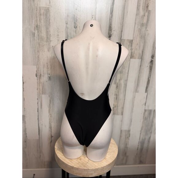 Classic Black Scoop Back Bodysuit | Stretchy Basic Tank One Piece – Size Medium - Picture 2 of 6